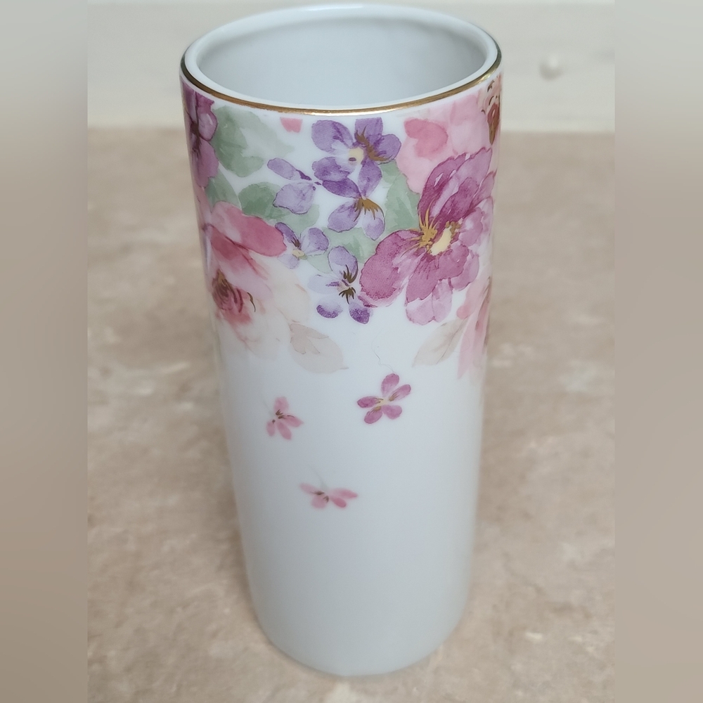 Otagiri  Floral Ceramic Vase Pink and Purple Vintage, Tall - Picture 9 of 9